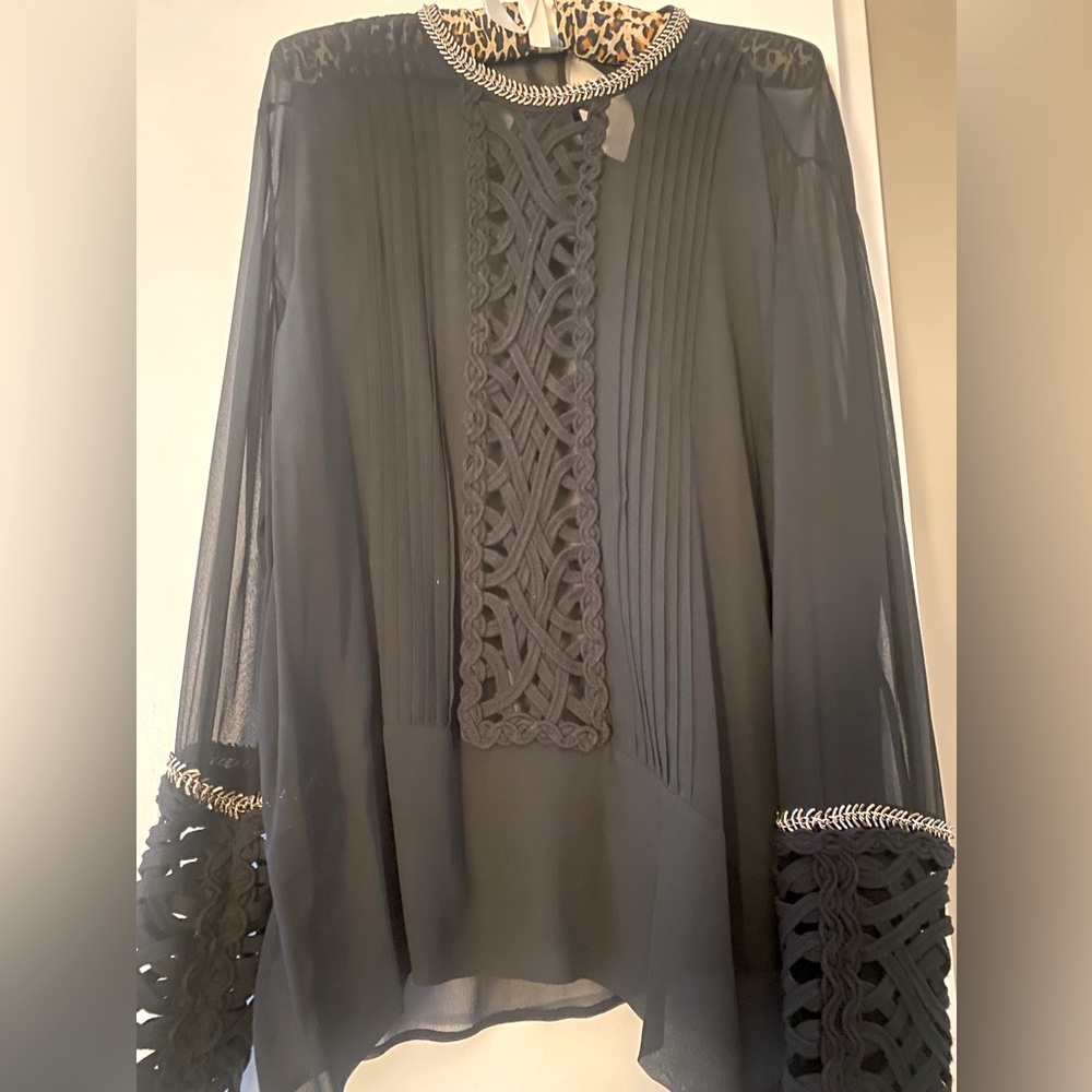 Black formal blouse silk and silver